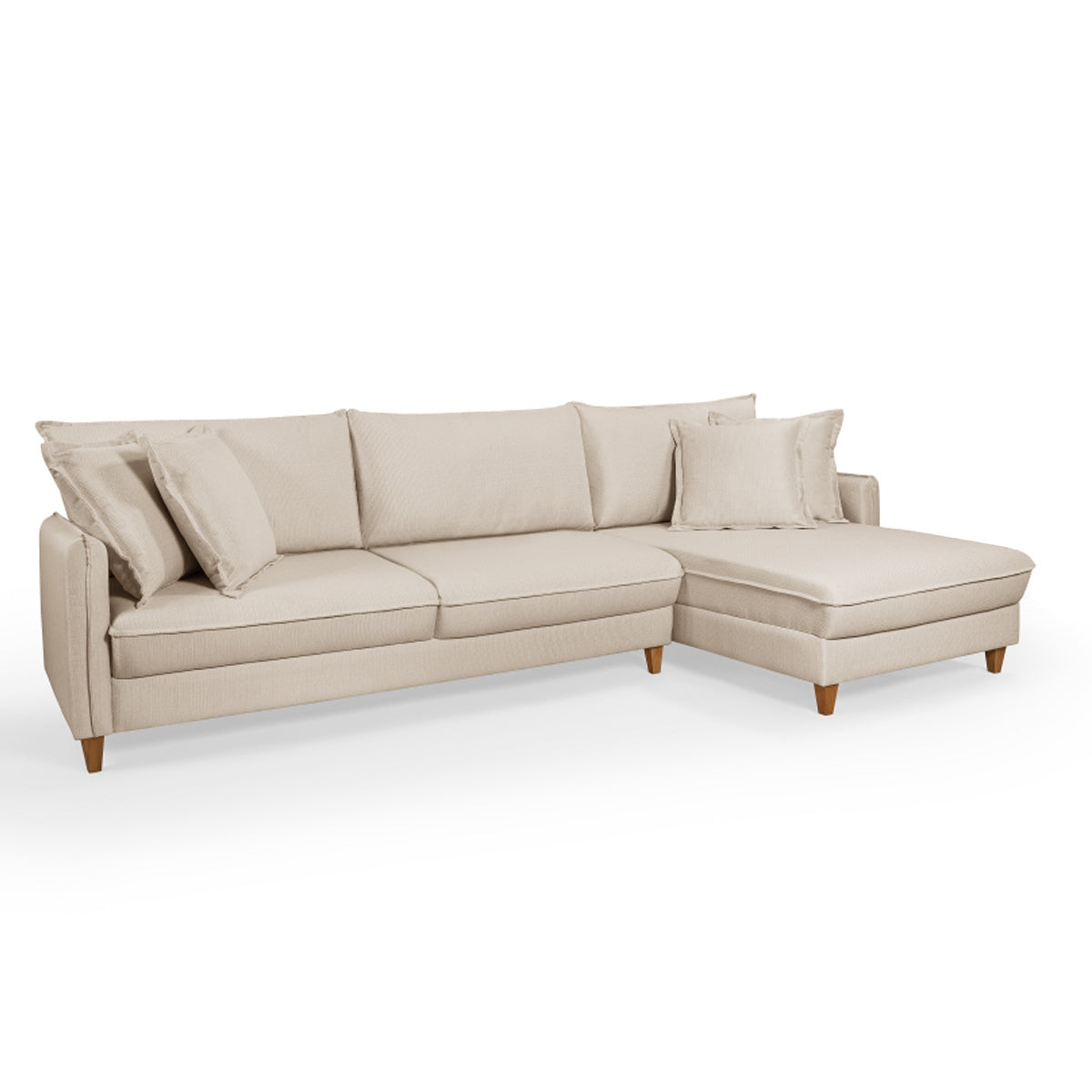 Sofá Living com Chaise Córdoba Tecido Linho Cru