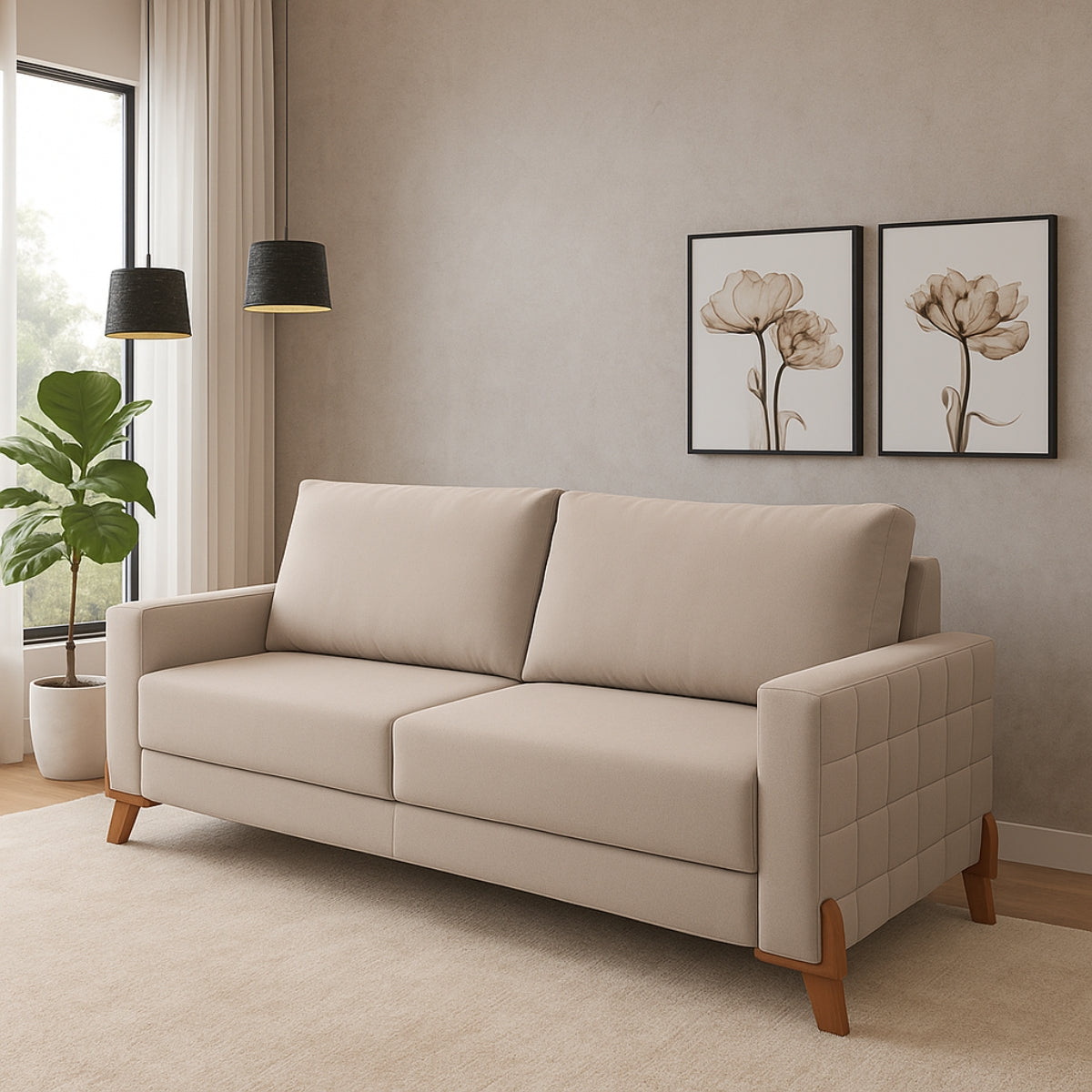 Sofá Living Topázio Tecido Linho Cru 2,00M