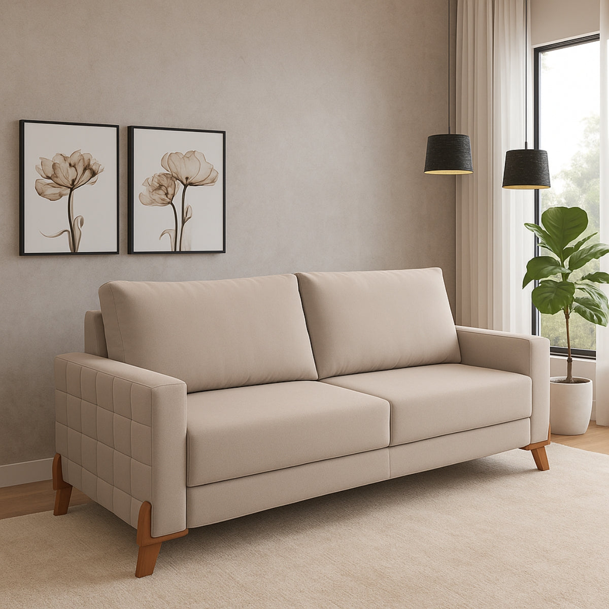 Sofá Living Topázio Tecido Linho Cru 1,80M