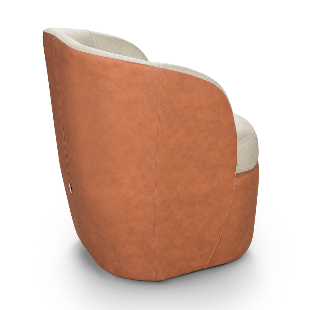 Conjunto de Poltronas Liz Giratória Tecido Composê Linho Cru e Corino Marrom