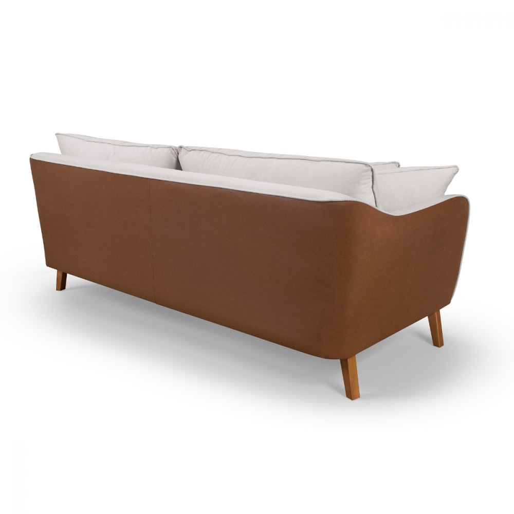 Conjunto Sofá Living Hórus e Uma Poltrona Tecido Composê Linho Cru e Marrom Terracota