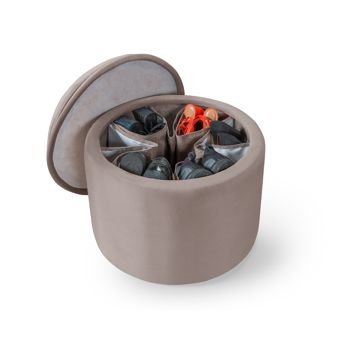 Pufe Sapateira Tecido Suede Creme