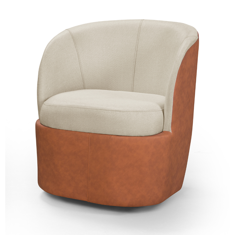 Conjunto de Poltronas Liz Giratória Tecido Composê Linho Cru e Corino Marrom