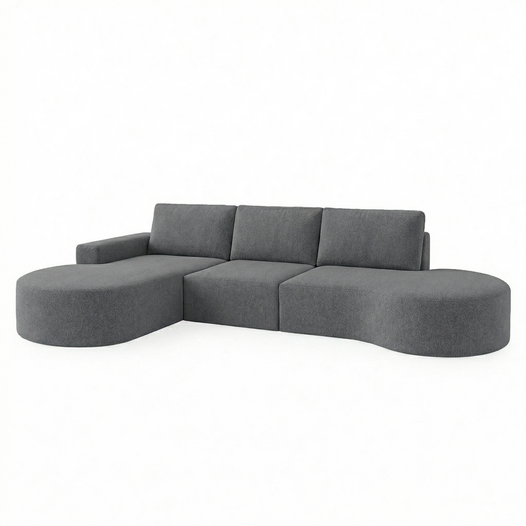 Sofá Living com Puff e Chaise Luísa com Molas Ensacadas no Assento Tecido Bouclé