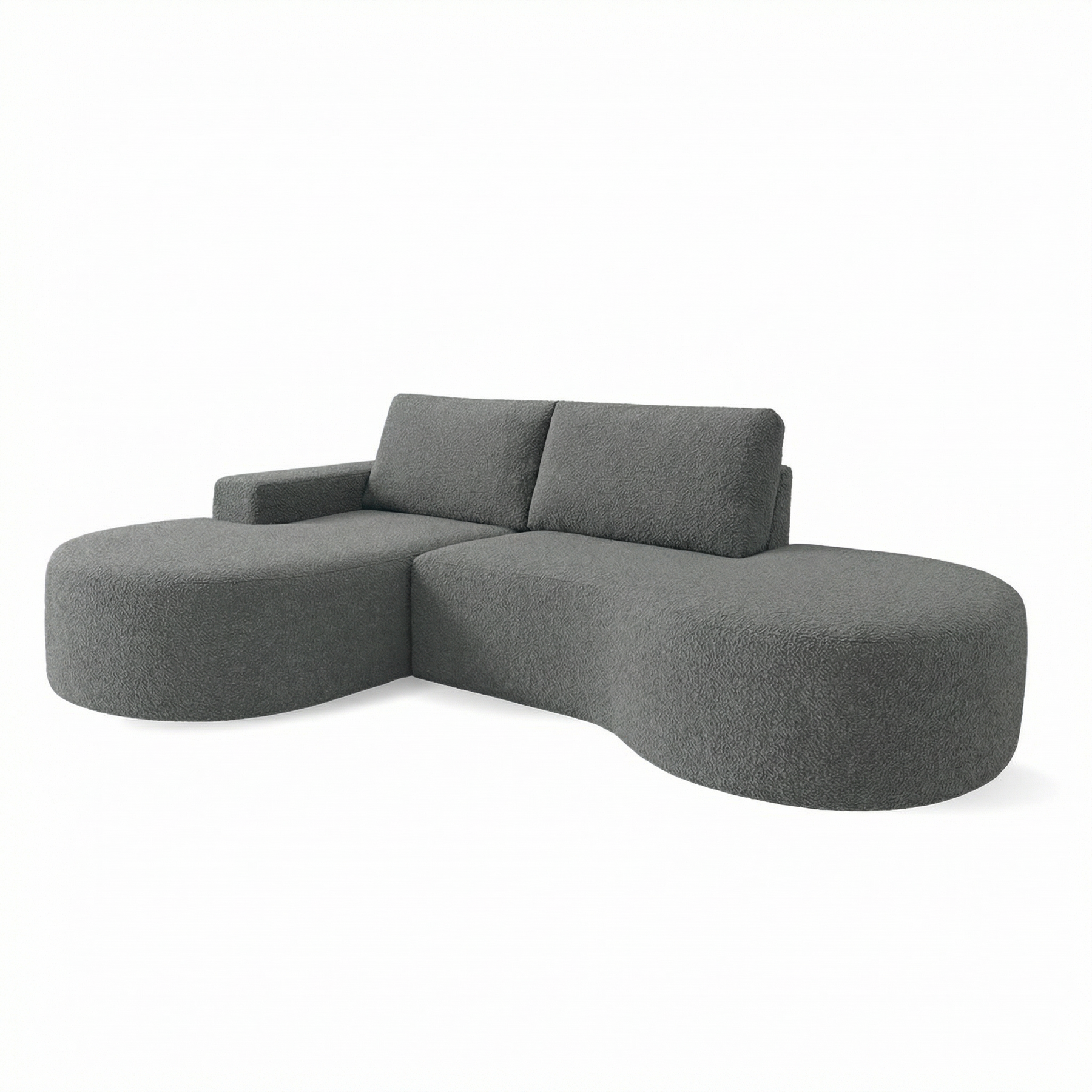 Sofá Living com Puff e Chaise Luísa com Molas Ensacadas no Assento Tecido Bouclé