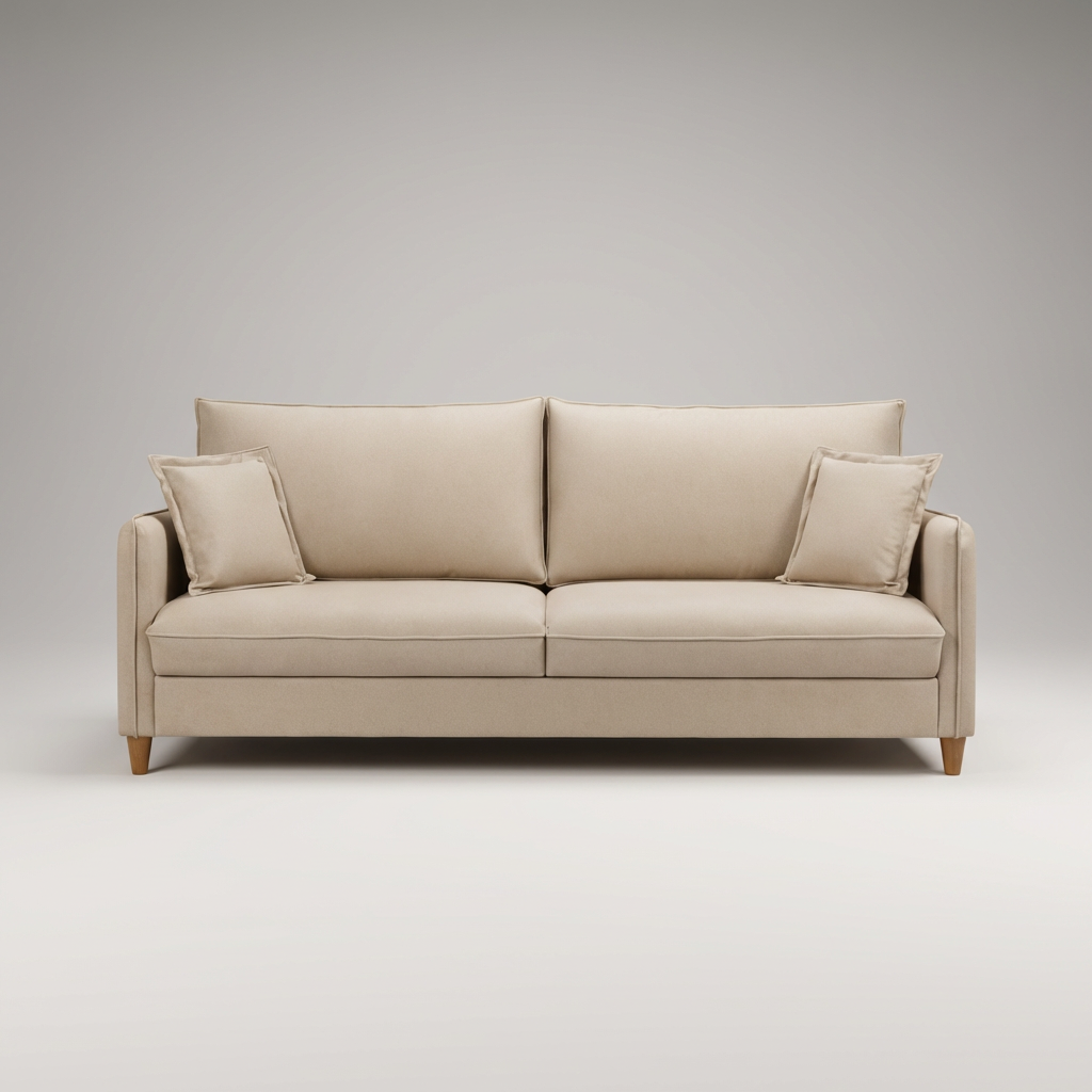 Conjunto Sofá Living Córdoba e Duas Poltronas Tecido Linho Cru