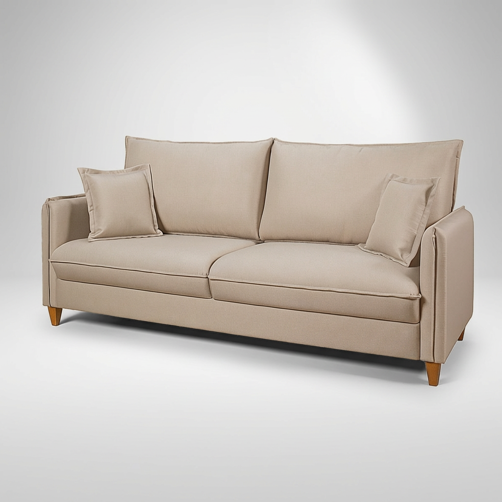 Conjunto Sofá Living Córdoba e Duas Poltronas Tecido Linho Cru