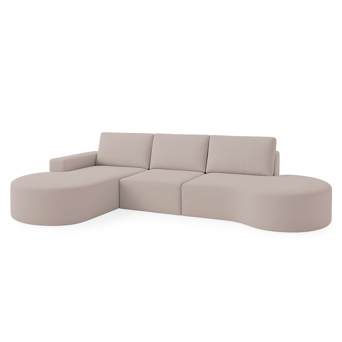 Sofá Living com Puff e Chaise 03 Lugares Luísa com Molas Ensacadas no Assento Tecido Bouclé Bege