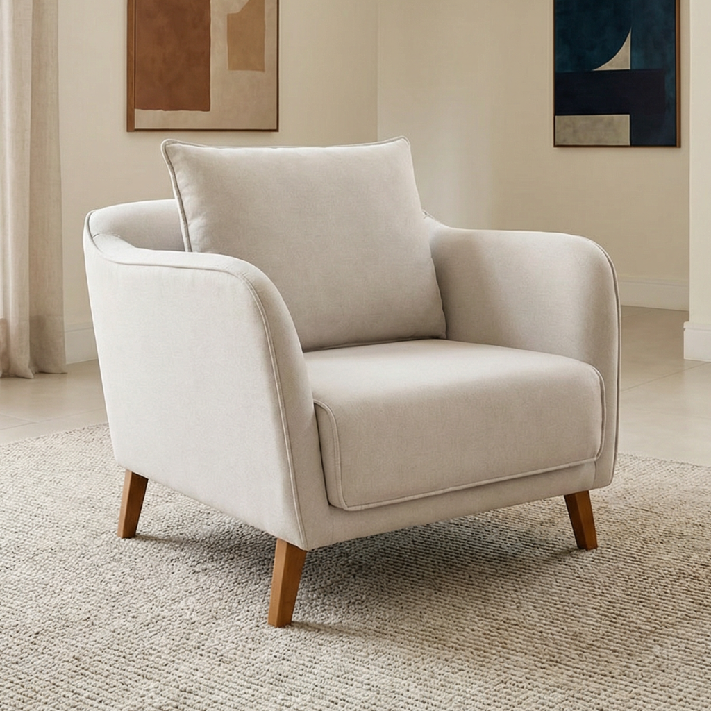 Poltrona Hórus Tecido Linho Cru