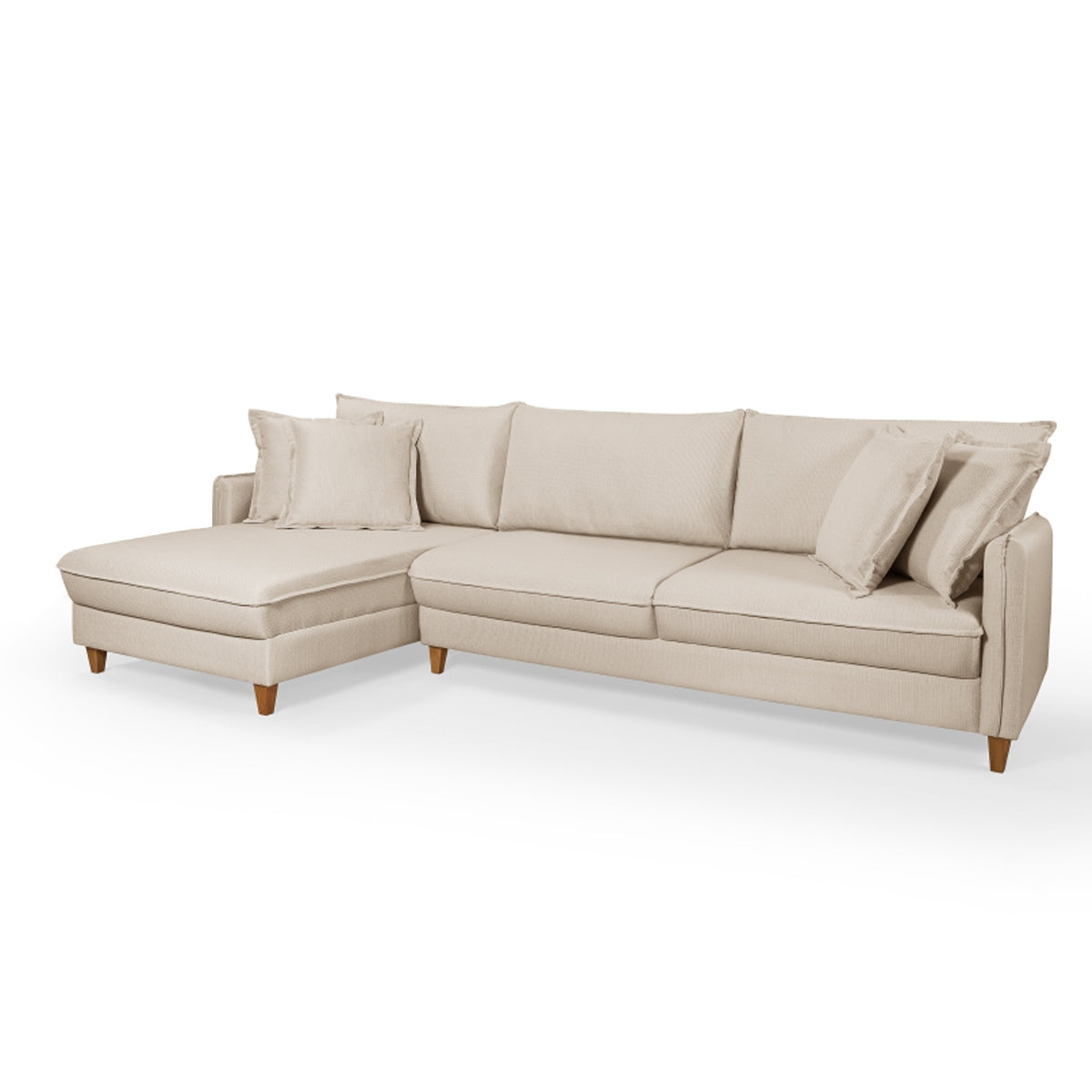 Sofá Living com Chaise Riviera Tecido Linho Cru 2,60M