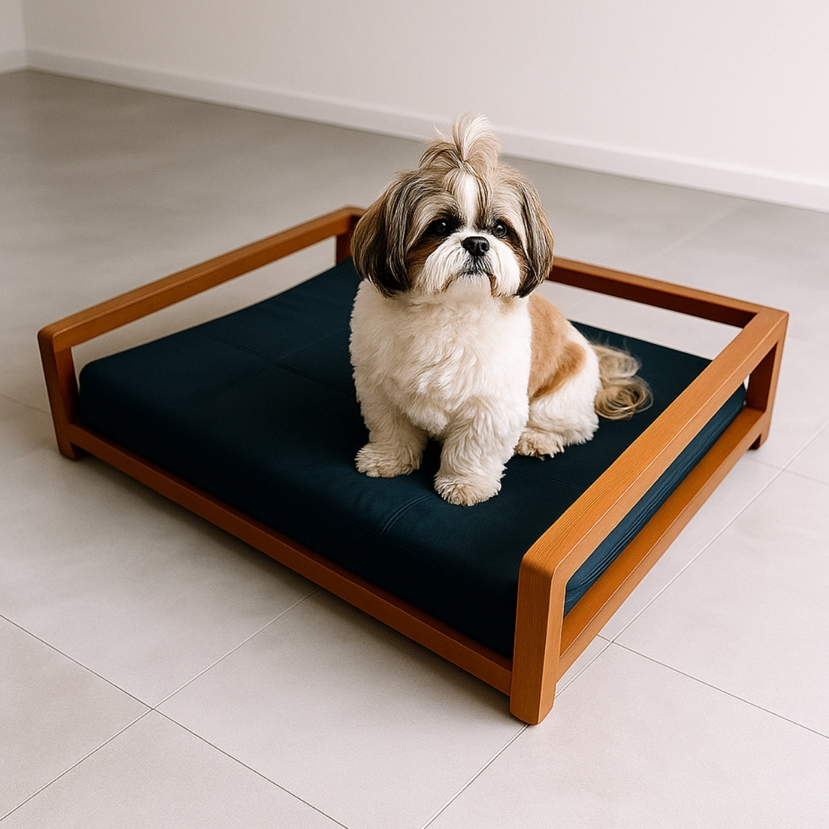 Cama Pet Animais de Pequeno Porte Tecido Suede Base Madeira