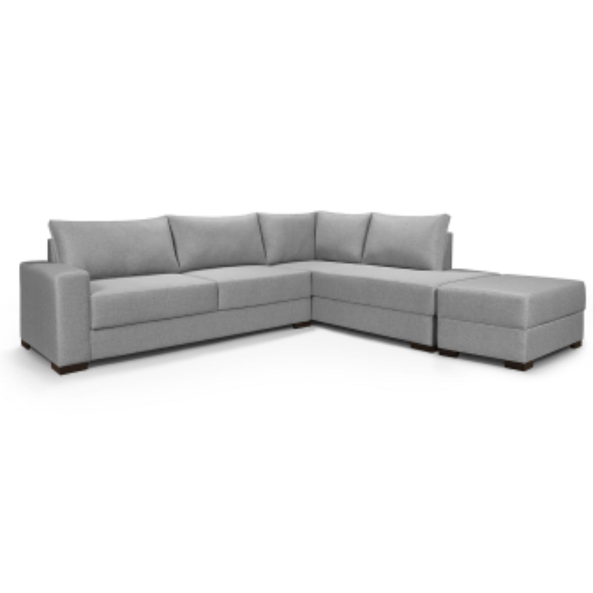 Sofá Fixo com Chaise e Puff Paris Tecido Linho Cru 2,90M