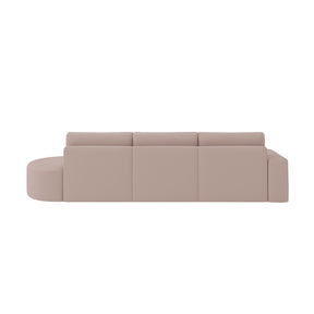 Sofá Living com Puff e Chaise 03 Lugares Luísa com Molas Ensacadas no Assento Tecido Bouclé Bege