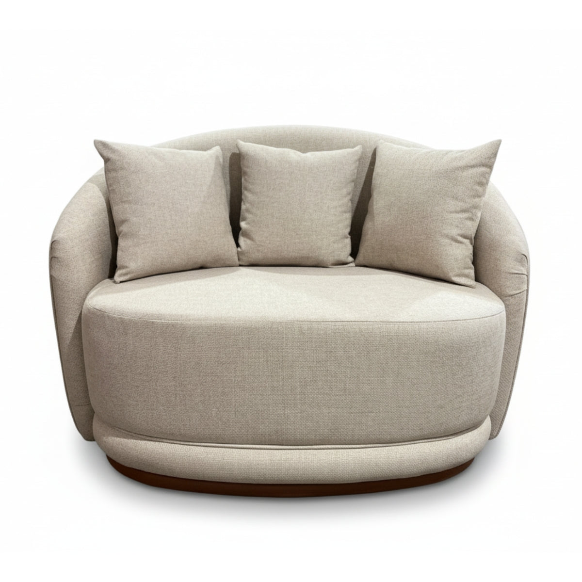 Poltrona Ametista Fixa Tecido Linho Cru e Marrom Terracota