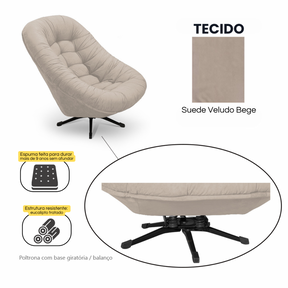 Poltrona Mônaco Tecido Suede Bege