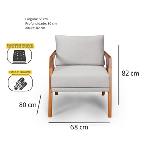 Conjunto de Poltronas Raphaela Tecido Bouclé Cinza Claro