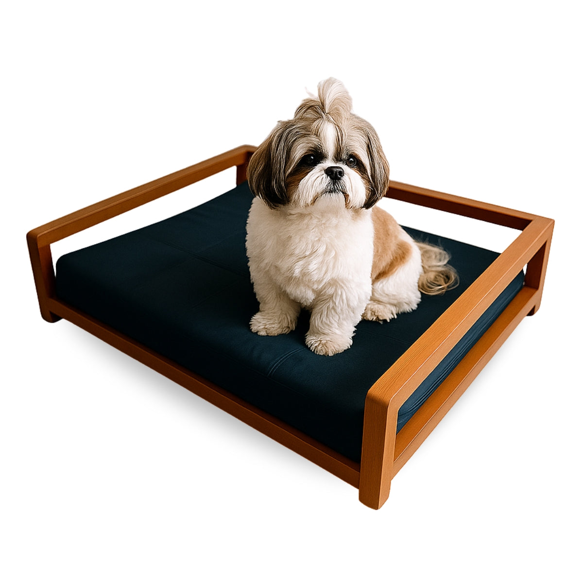 Cama Pet para Animais de Pequeno Porte Tecido Suede Base Madeira