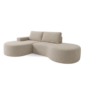 Sofá Living com Puff e Chaise Luísa com Molas Ensacadas no Assento Tecido Bouclé