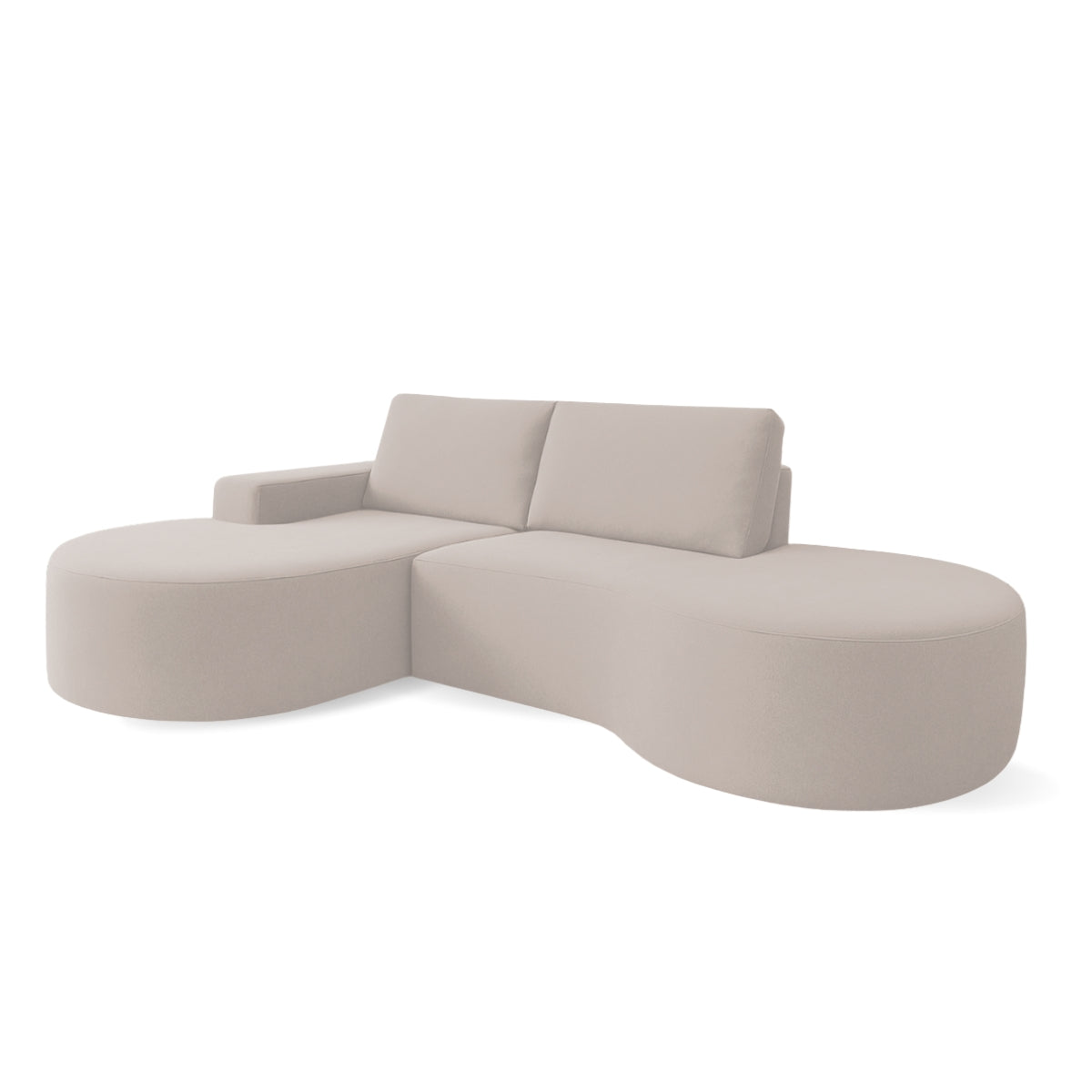 Sofá Living com Puff e Chaise Luísa com Molas Ensacadas no Assento Tecido Bouclé Bege