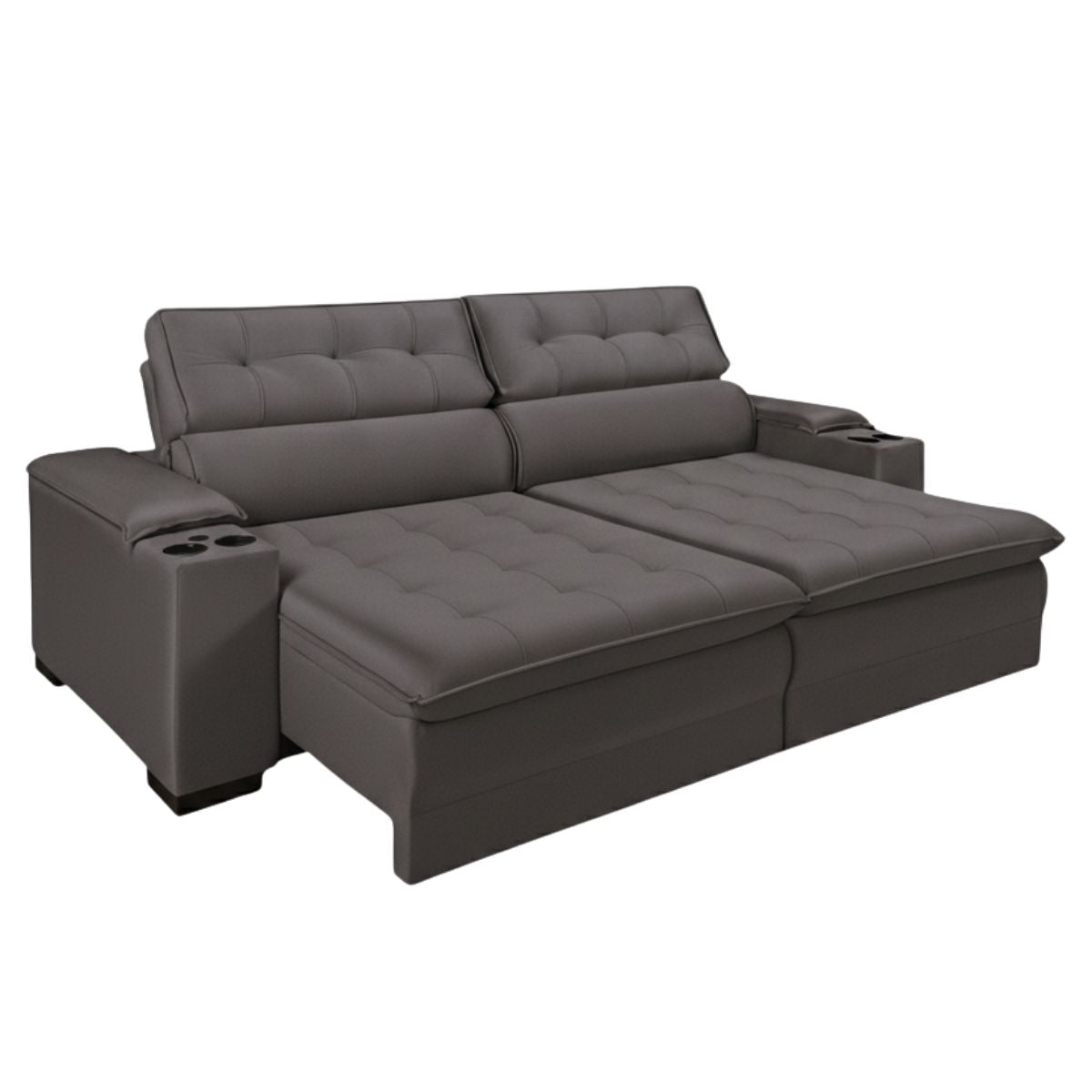 Sofá Retrátil Reclinável Barcelona com Molas Ensacadas no Assento Porta Copos e entrada USB Tecido Suede