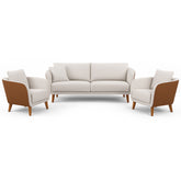 Conjunto Sofá Living Hórus 2,00M e Duas Poltronas Tecido Composê Linho Cru e Marrom Terracota