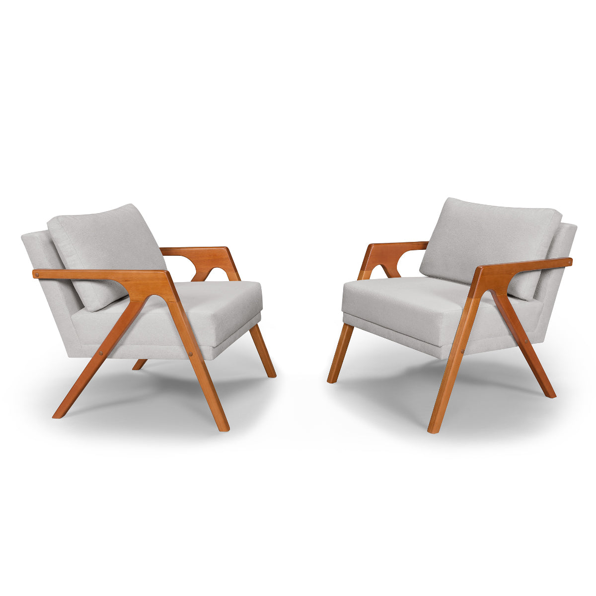 Conjunto de Poltronas Raphaela Tecido Bouclé Cinza Claro