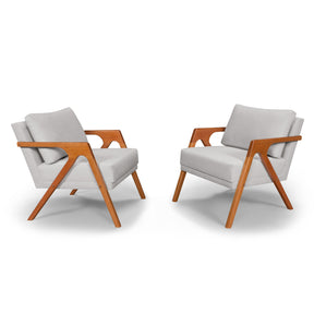 Conjunto de Poltronas Raphaela Tecido Bouclé Cinza Claro
