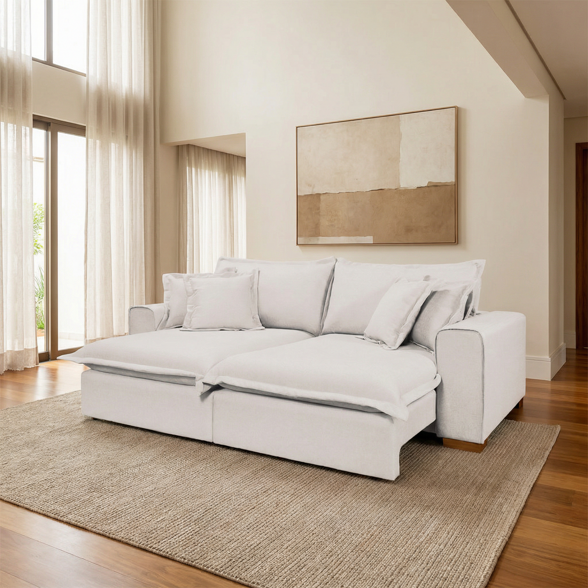 Sofá Retrátil Reclinável Verona c/ molas ensacadas no assento Tecido Linho