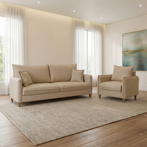 Conjunto Sofá Living Córdoba e Uma Poltrona Tecido Linho
