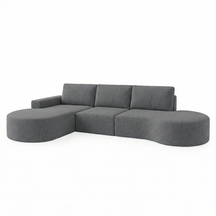Sofá Living com Puff e Chaise Luísa com Molas Ensacadas no Assento Tecido Bouclé