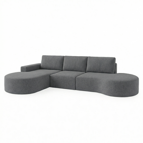 Sofá Living com Puff e Chaise Luísa com Molas Ensacadas no Assento Tecido Bouclé