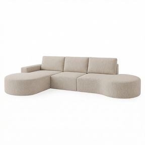 Sofá Living com Puff e Chaise Luísa com Molas Ensacadas no Assento Tecido Bouclé