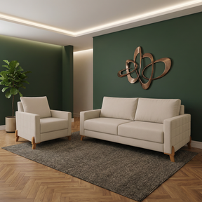 Conjunto Sofá Living Topázio e Uma Poltrona Tecido Linho