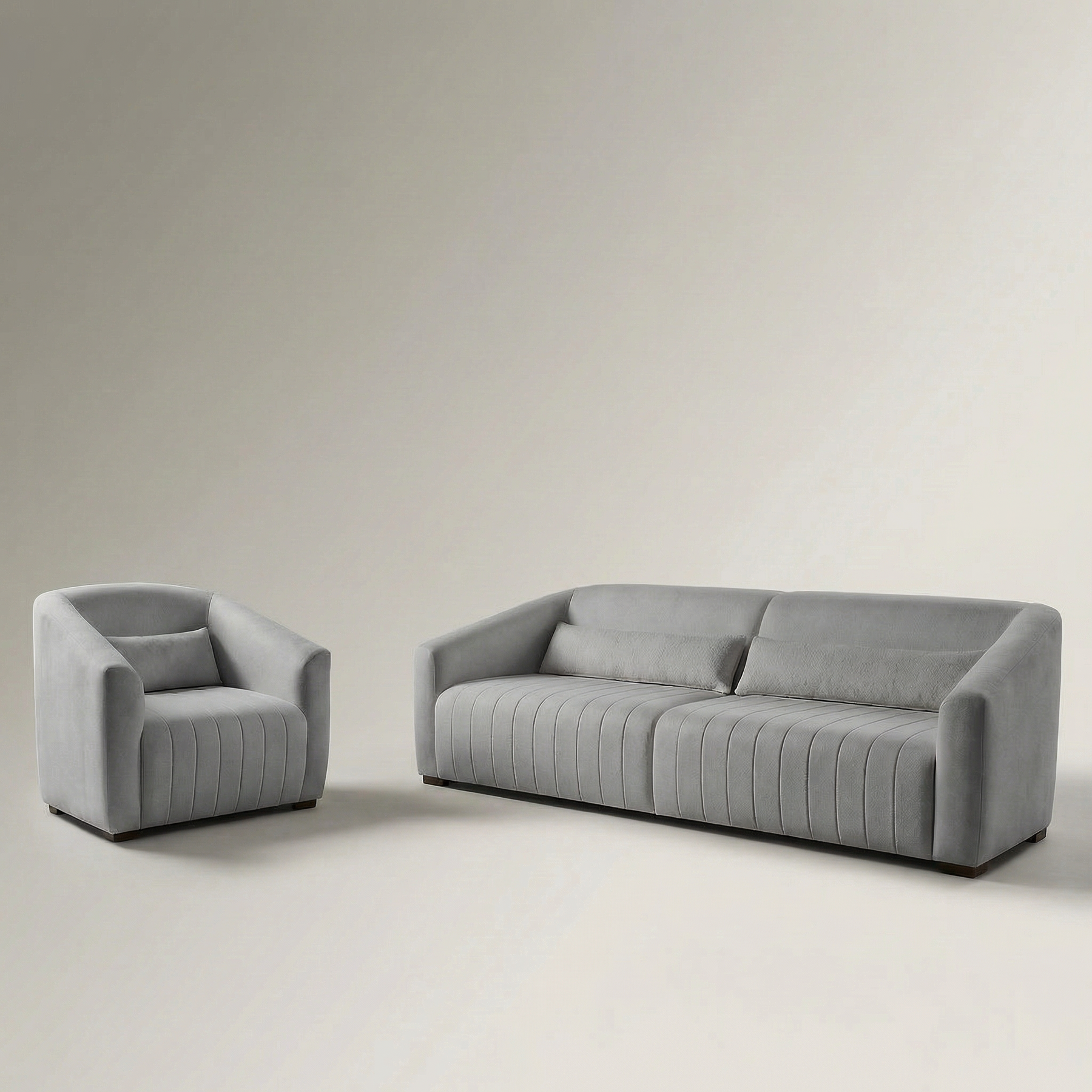 Conjunto Sofá Living Ísis e Uma Poltrona Tecido Linho Cinza