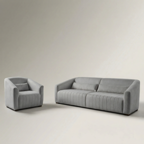 Conjunto Sofá Living Ísis e Uma Poltrona Tecido Linho Cinza