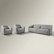 Conjunto Sofá Living Ísis e Duas Poltronas Tecido Linho Cinza Claro