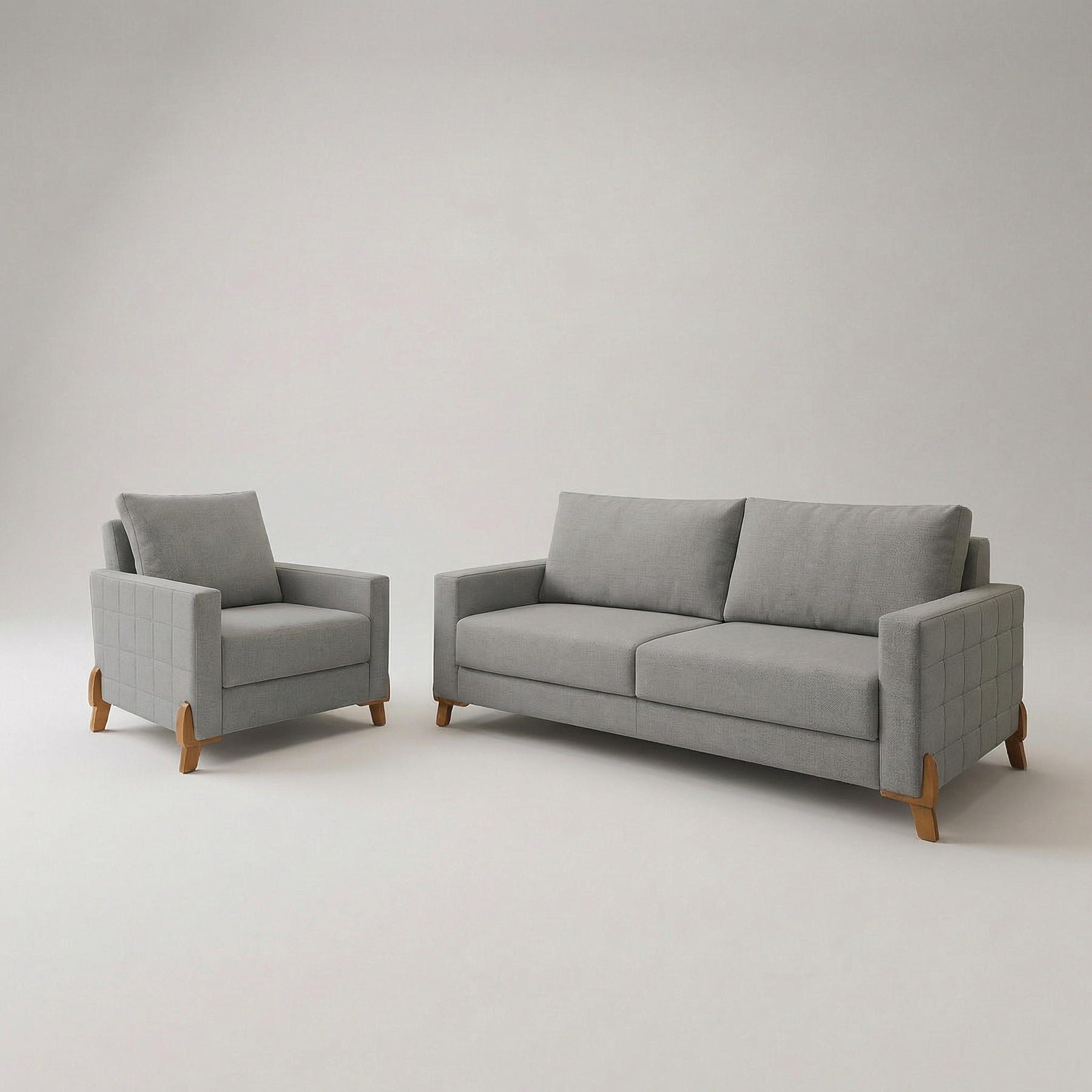 Conjunto Sofá Living Topázio e Uma Poltrona Tecido Linho