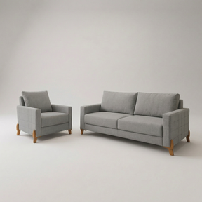 Conjunto Sofá Living Topázio e Uma Poltrona Tecido Linho