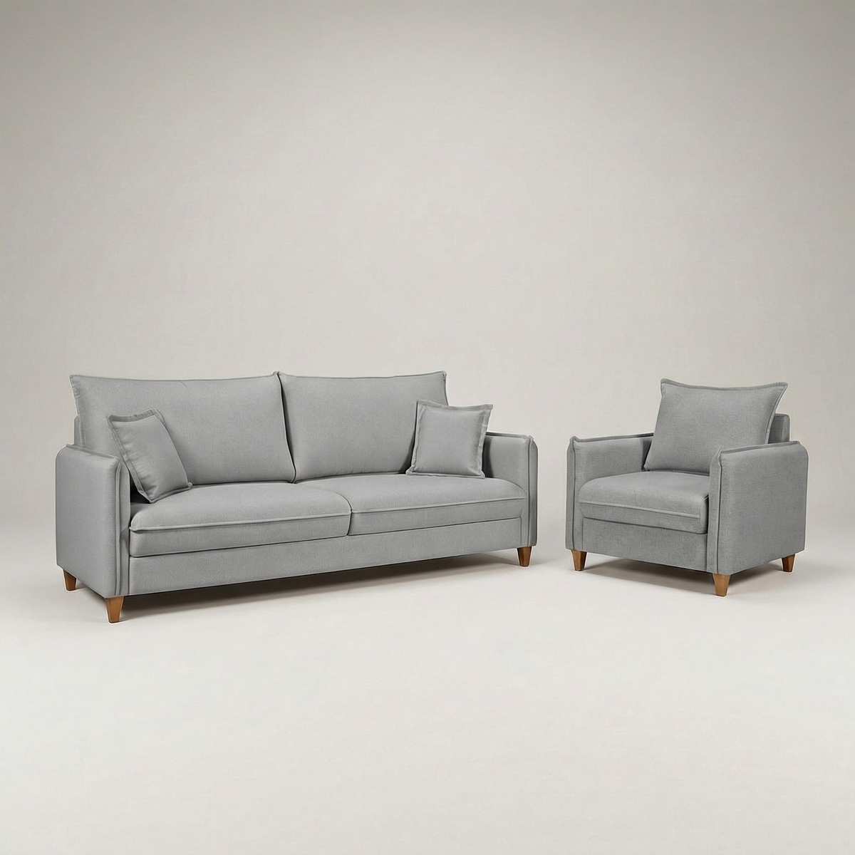 Conjunto Sofá Living Córdoba e Uma Poltrona Tecido Linho