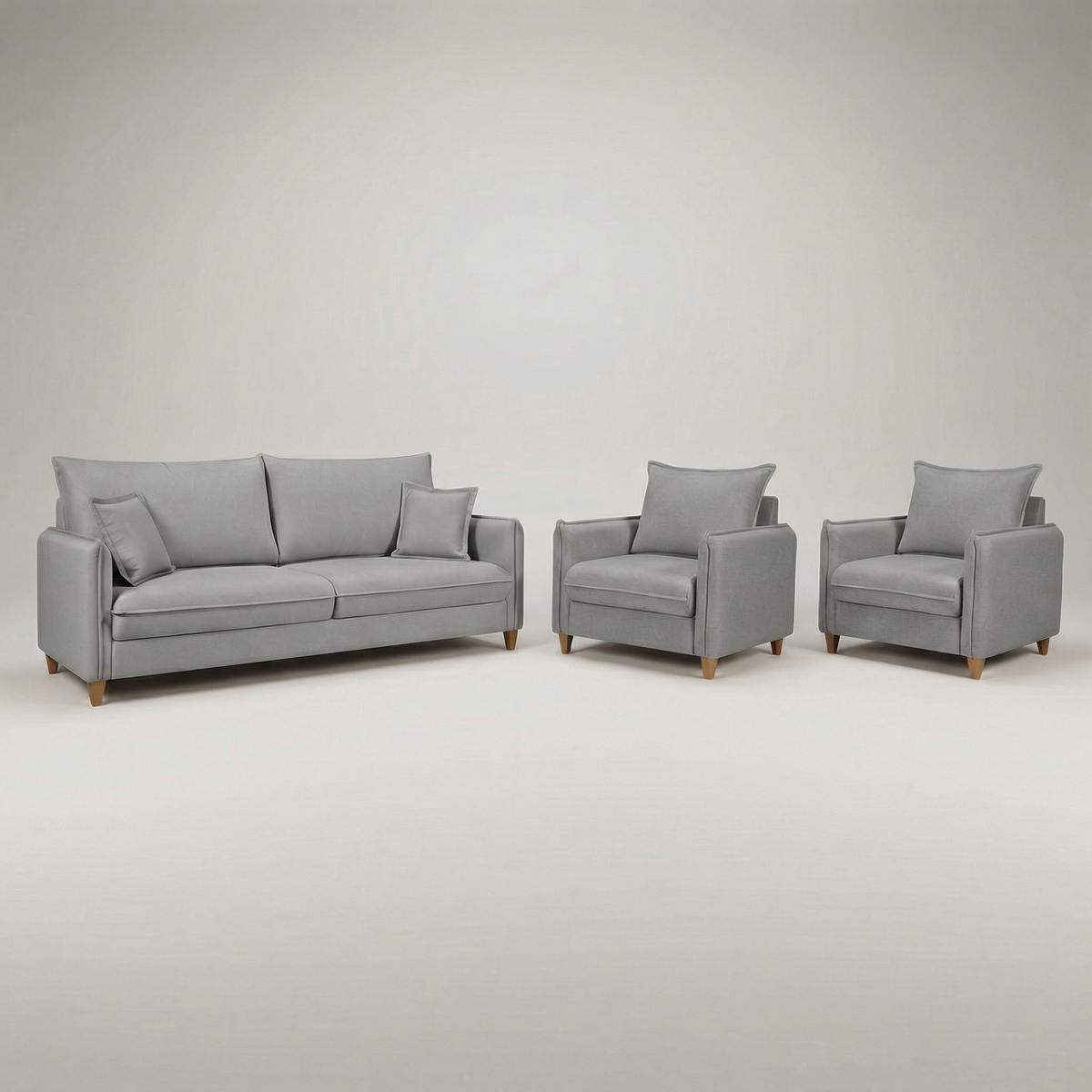 Conjunto Sofá Living Topázio e Duas Poltronas Tecido Linho Cru