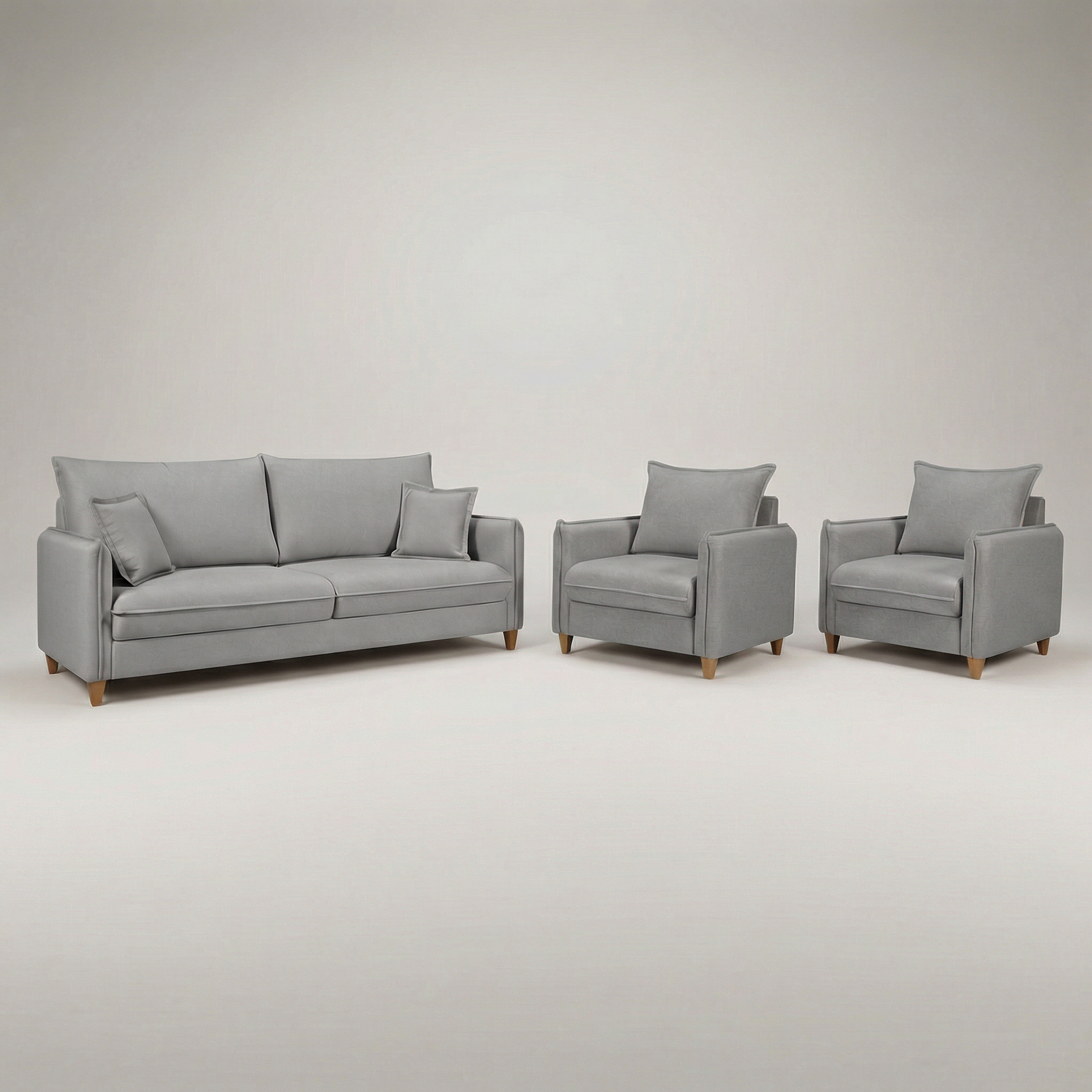 Conjunto Sofá Living Córdoba e Duas Poltronas Tecido Linho Cru