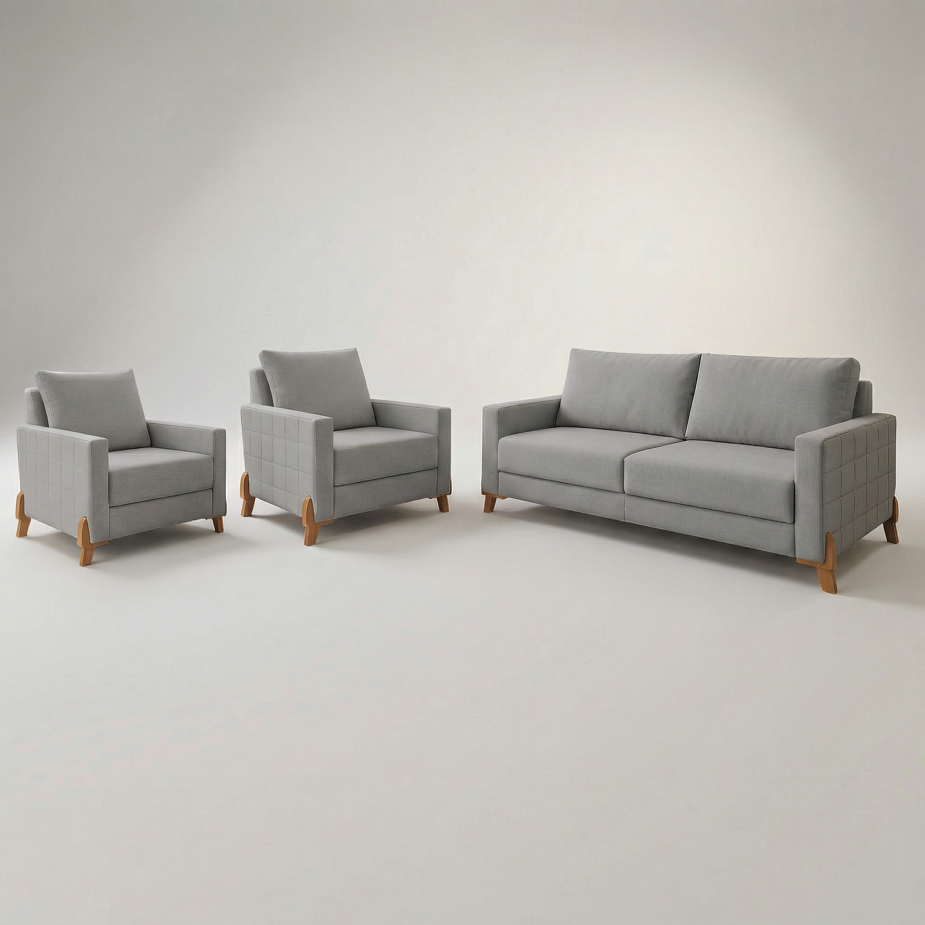 Conjunto Sofá Living Topázio e Duas Poltronas Tecido Linho Cru