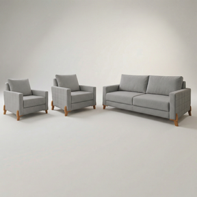 Conjunto Sofá Living Topázio e Duas Poltronas Tecido Linho Cru