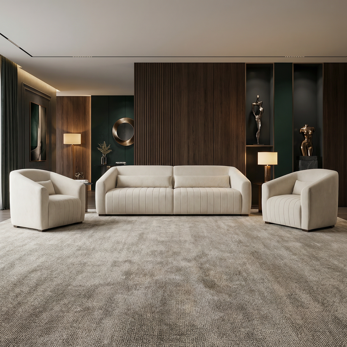 Conjunto Sofá Living Ísis e Duas Poltronas Tecido Acquablock e Pet Friendly