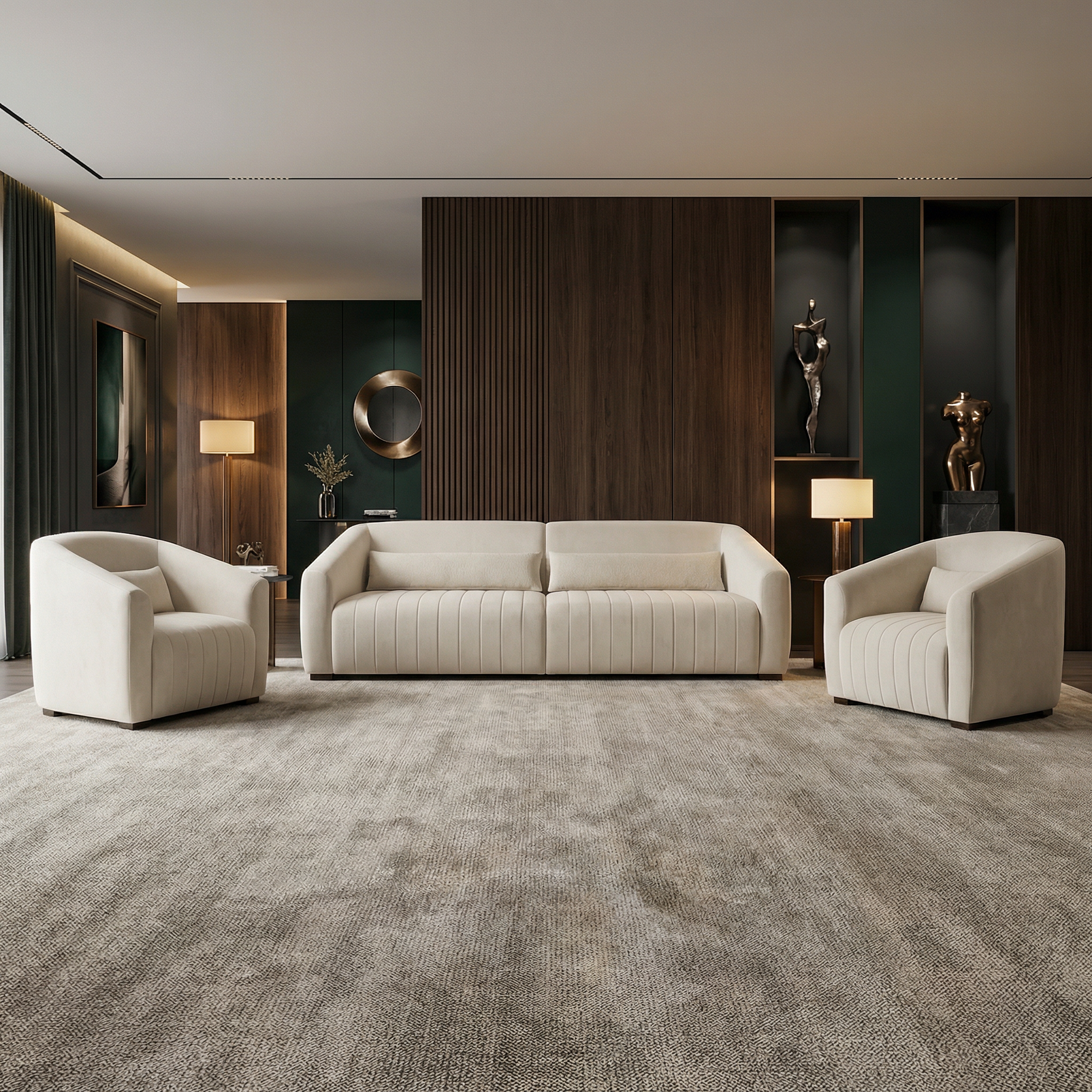Conjunto Sofá Living Ísis e Duas Poltronas Tecido Acquablock e Pet Friendly