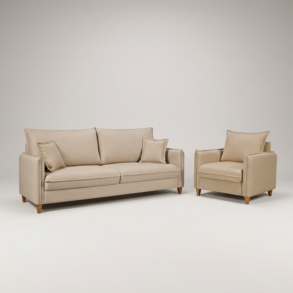 Conjunto Sofá Living Córdoba e Uma Poltrona Tecido Linho