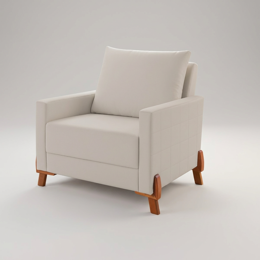 Conjunto Sofá Living Topázio e Uma Poltrona Tecido Linho