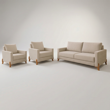 Conjunto Sofá Living Topázio e Duas Poltronas Tecido Linho Cru