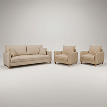 Conjunto Sofá Living Córdoba e Duas Poltronas Tecido Linho Cru